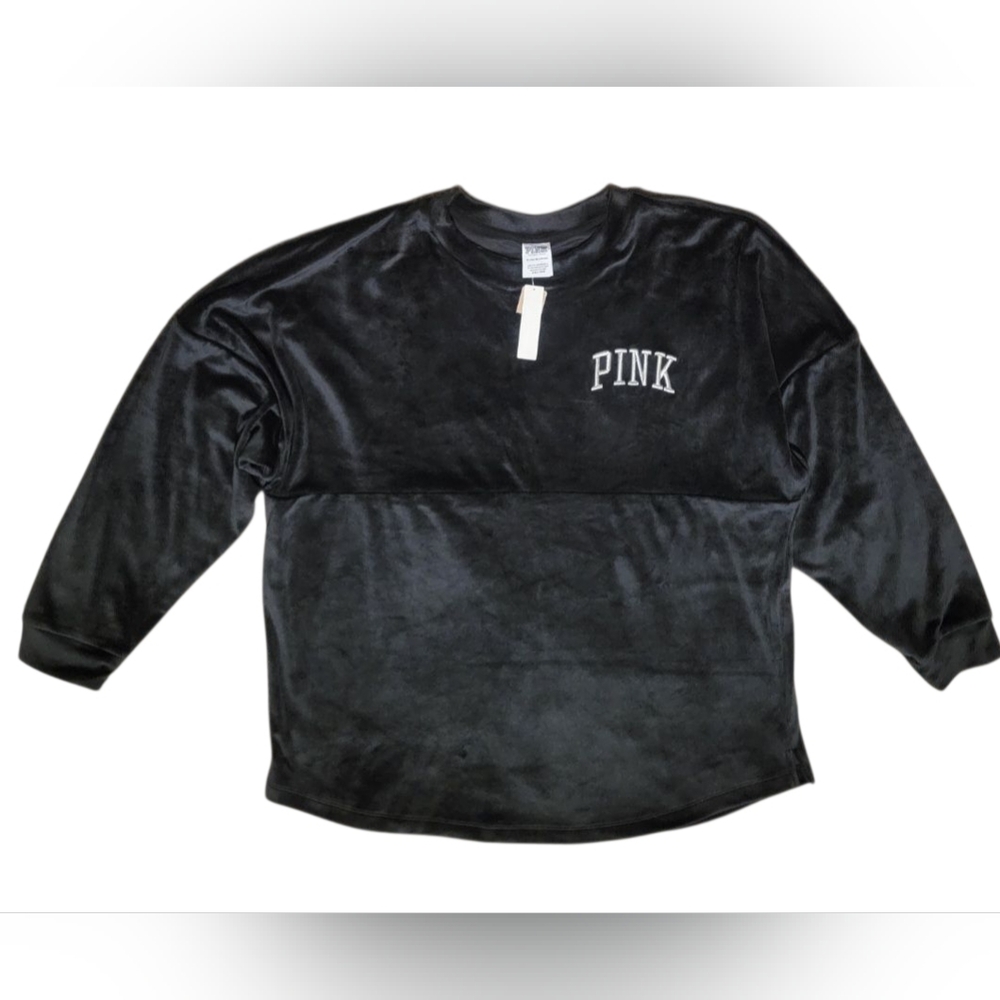 VICTORIA SECRET PINK Shiny Velour Sweatshirt Black Size XL